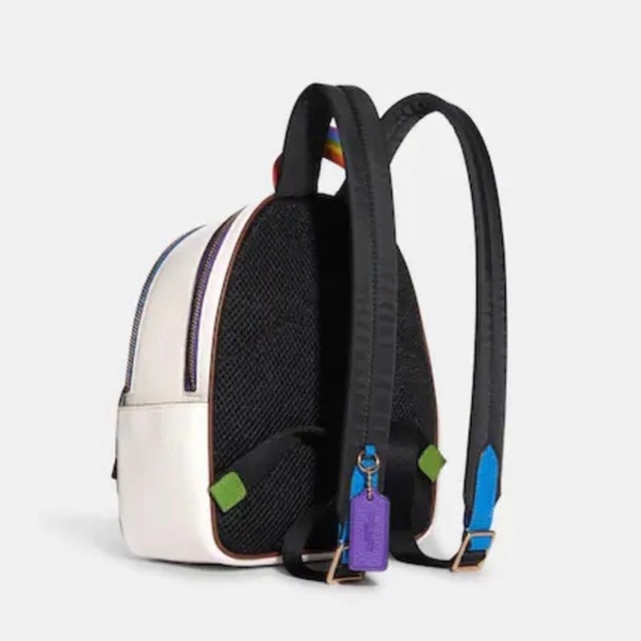 NWOT Coach Mini Court Backpack With Rainbow Print White In Pebbled Leather - Picture 4 of 11